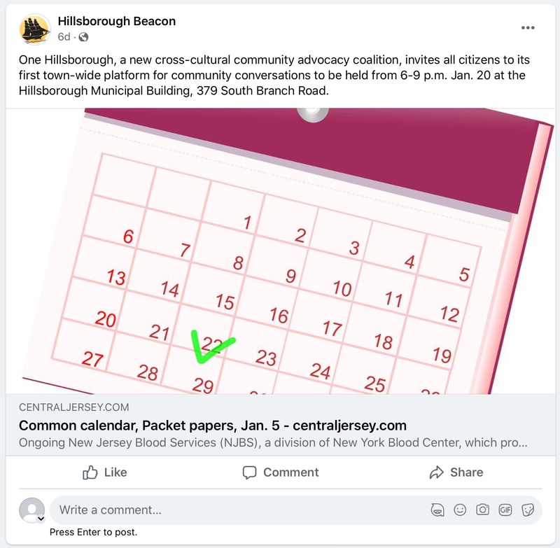 Facebook: Hillsborough Beacon calendar announcement